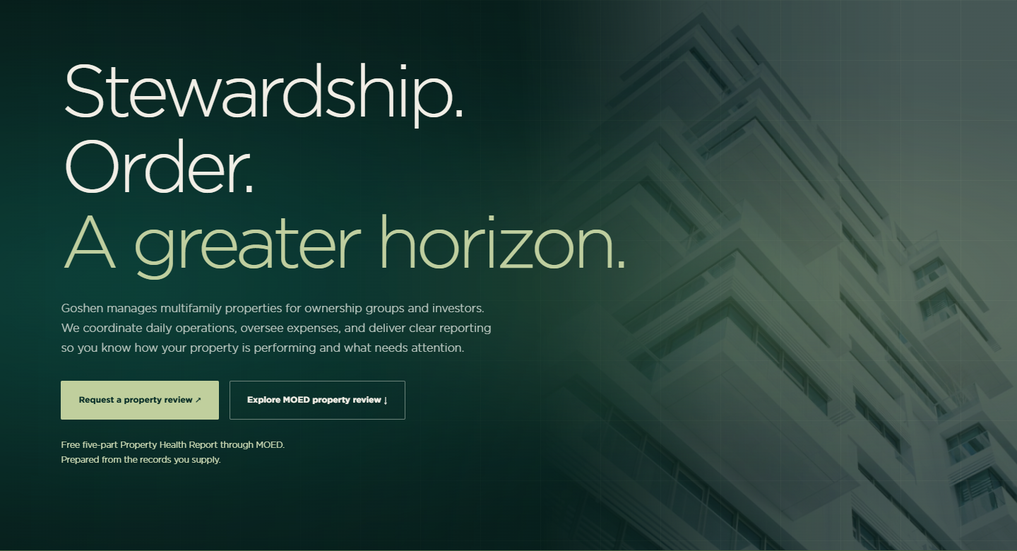 Stewardship-led homepage mockup
