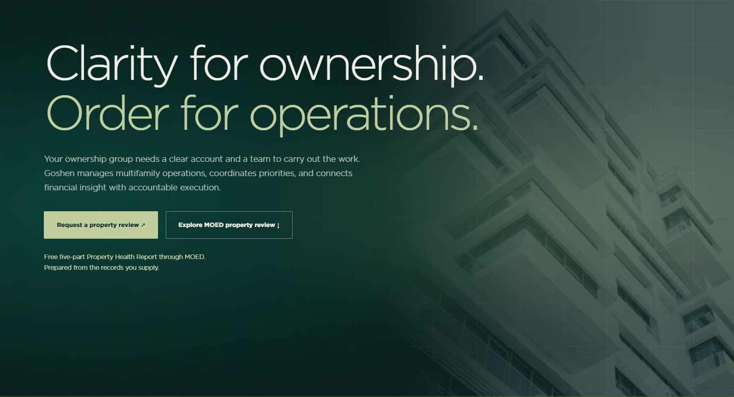 Ownership-led homepage mockup